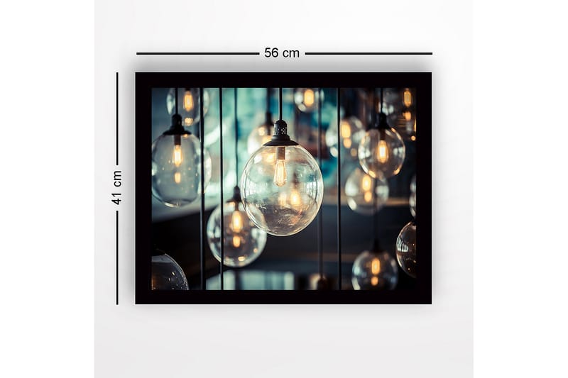 Indrammet lærred i træ - 41x56 cm - Hængende glaskupler med lyskilder - Klar / Guld / Sort - Boligtilbehør - Billeder & kunst