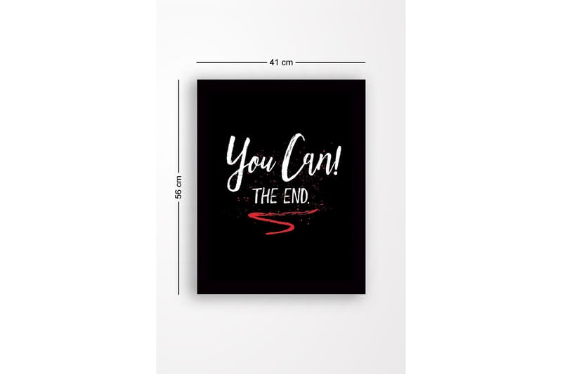 Indrammet lærred i træ - 41x56 cm - Inspirerende tekst med opfordring og afslutning - Hvid / Rød / Sort - Boligtilbehør - Billeder & kunst