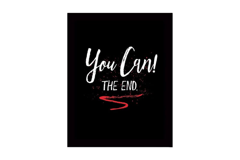 Indrammet lærred i træ - 41x56 cm - Inspirerende tekst med opfordring og afslutning, Hvid / Rød / Sort