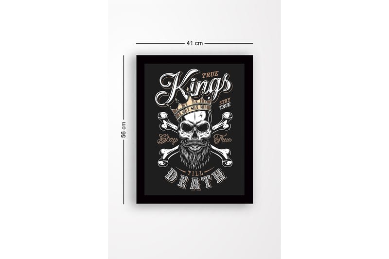 Indrammet lærred i træ - 41x56 cm - Kranie med krone og korsknogler - Sort / Hvid / Guld - Boligtilbehør - Billeder & kunst