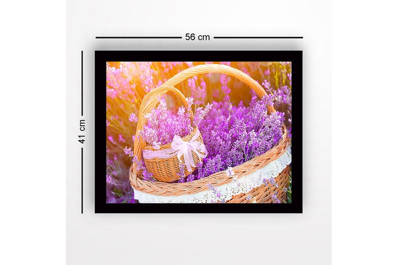 Indrammet lærred i træ - 41x56 cm - Kurv fyldt med lavendelblomster - Lilla / Grøn / Brun - Boligtilbehør - Billeder & kunst