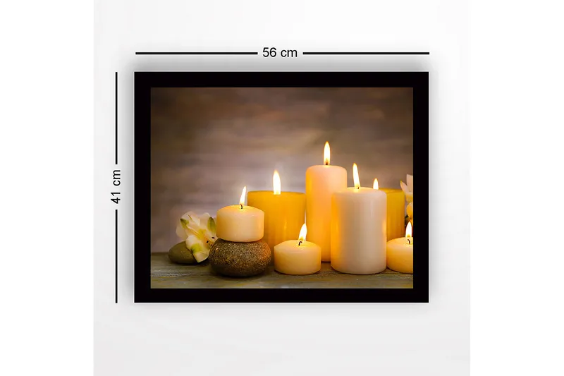 Indrammet lærred i træ - 41x56 cm - Lysende lys i forskellige former og størrelser - Gul / Creme / Beige - Boligtilbehør - Billeder & kunst