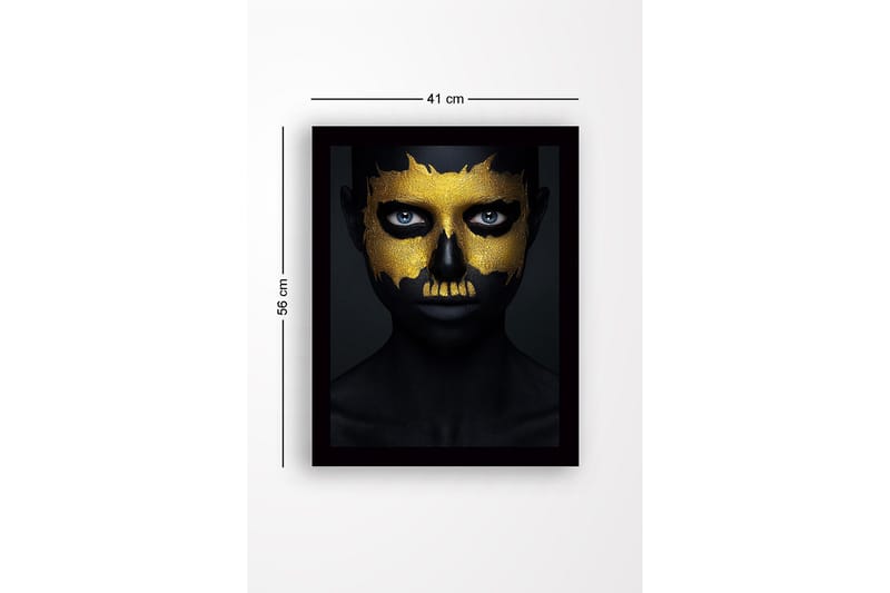 Indrammet lærred i træ - 41x56 cm - Mørk ansigtsmaling med gyldne detaljer, der danner et kraniemotiv - Sort / Guld - Boligtilbehør - Billeder & kunst