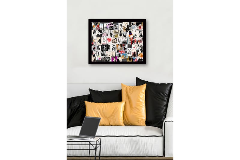 Indrammet lærred i træ - 41x56 cm - Modeinspirerede collager med stilfulde silhuetter og ikoniske vartegn - Sort / Rød / Beige - Boligtilbehør - Billeder & kunst