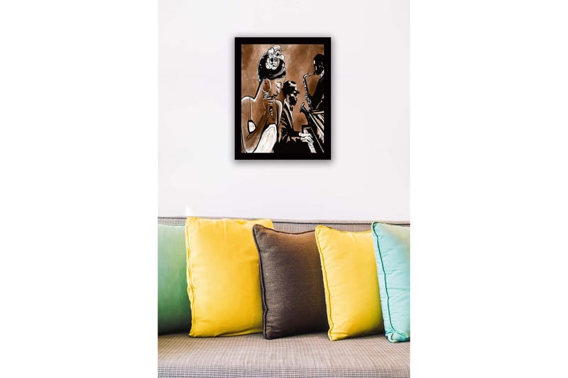 Indrammet lærred i træ - 41x56 cm - Musikalsk optræden med sanger og musiker - Mørkebrun / Beige / Sort - Boligtilbehør - Billeder & kunst