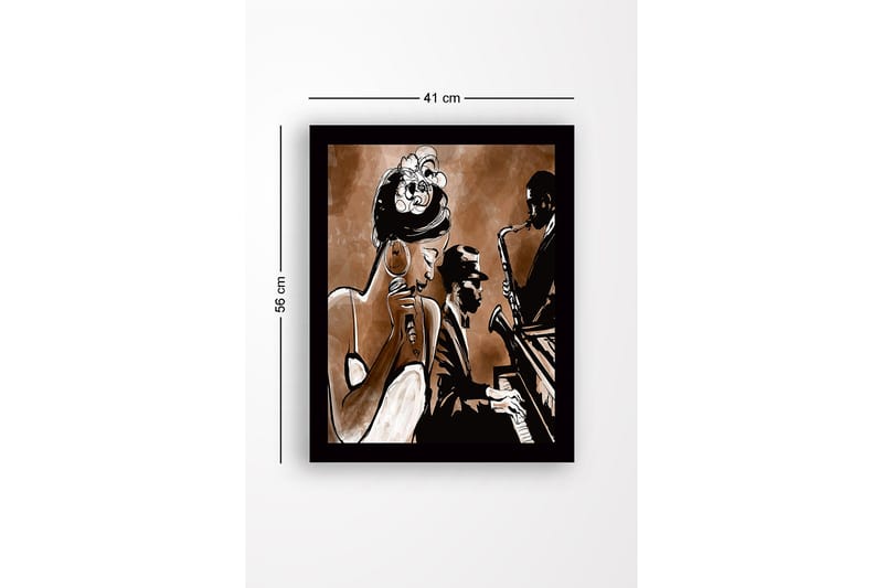 Indrammet lærred i træ - 41x56 cm - Musikalsk optræden med sanger og musiker - Mørkebrun / Beige / Sort - Boligtilbehør - Billeder & kunst