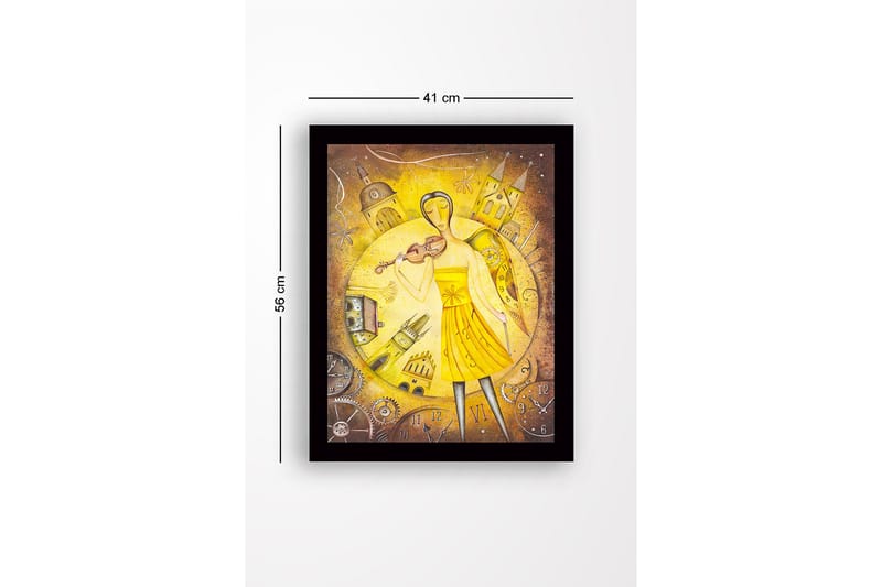 Indrammet lærred i træ - 41x56 cm - Musiker med violin i et gyldent miljø - Guld / Gul / Brun - Boligtilbehør - Billeder & kunst