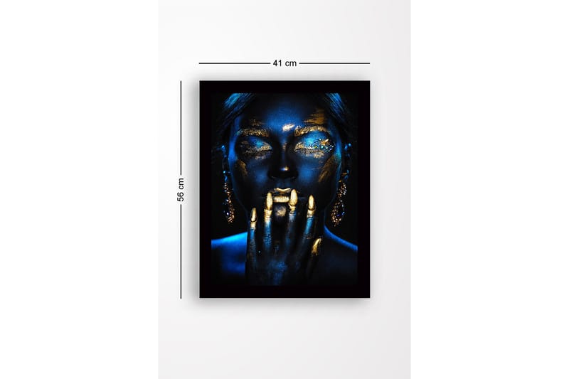 Indrammet lærred i træ - 41x56 cm - Mystisk portræt med guld- og blå toner - Guld / Mørkeblå - Boligtilbehør - Billeder & kunst