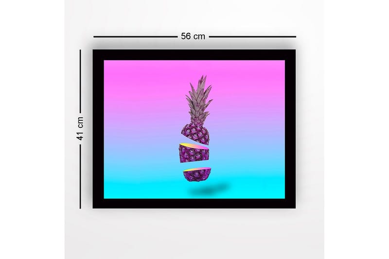 Indrammet lærred i træ - 41x56 cm - Skiver af ananas i en surrealistisk komposition - Lilla / Pink / Turkis - Boligtilbehør - Billeder & kunst