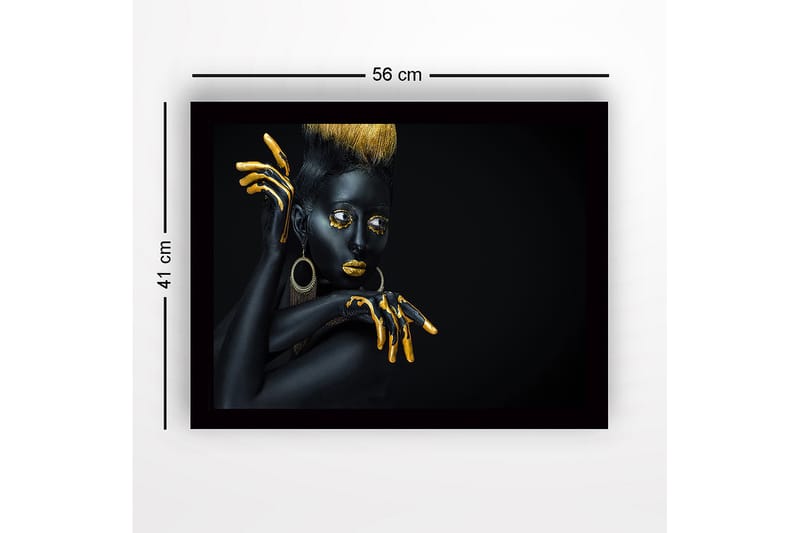 Indrammet lærred i træ - 41x56 cm - Sort og guldklædt model med dramatiske poseringer - Sort / Guld - Boligtilbehør - Billeder & kunst