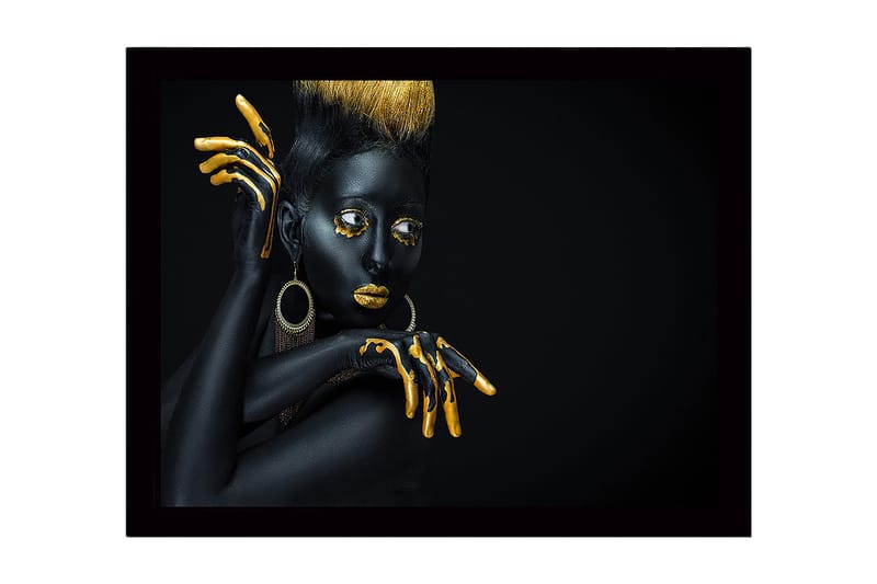 Indrammet lærred i træ - 41x56 cm - Sort og guldklædt model med dramatiske poseringer, Sort / Guld
