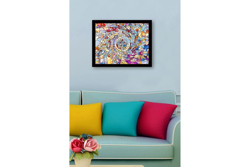 Indrammet lærred i træ - 41x56 cm - Spiraler af farverige mosaikfragmenter - Blå / Rød / Gul - Boligtilbehør - Billeder & kunst