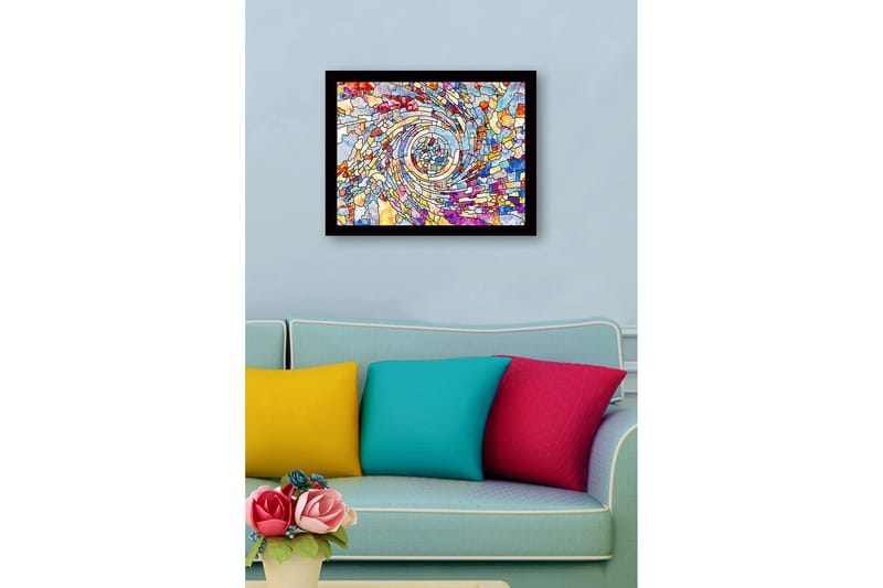 Indrammet lærred i træ - 41x56 cm - Spiraler af farverige mosaikfragmenter - Blå / Rød / Gul - Boligtilbehør - Billeder & kunst