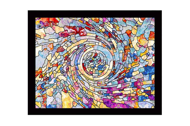 Indrammet lærred i træ - 41x56 cm - Spiraler af farverige mosaikfragmenter, Blå / Rød / Gul