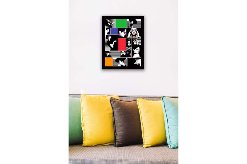 Indrammet lærred i træ - 41x56 cm - Stiliserede portrætter af kvinder i forskellige udtryk og tøj - Rød / Sort / Hvid - Boligtilbehør - Billeder & kunst