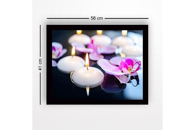 Indrammet lærred i træ - 41x56 cm - Svævende lys og orkideer i harmonisk samspil - Hvid / Lilla - Boligtilbehør - Billeder & kunst