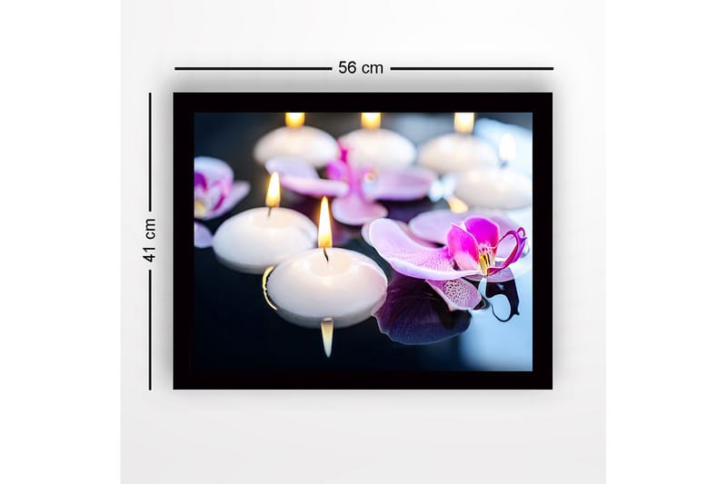 Indrammet lærred i træ - 41x56 cm - Svævende lys og orkideer i harmonisk samspil - Hvid / Lilla - Boligtilbehør - Billeder & kunst