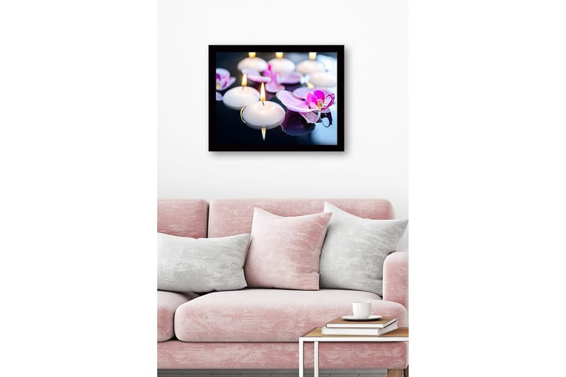 Indrammet lærred i træ - 41x56 cm - Svævende lys og orkideer i harmonisk samspil - Hvid / Lilla - Boligtilbehør - Billeder & kunst