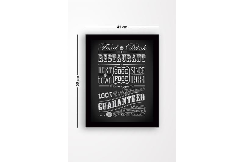 Indrammet lærred i træ - 41x56 cm - Typografisk plakat med restauranttema - Sort / Hvid - Boligtilbehør - Billeder & kunst