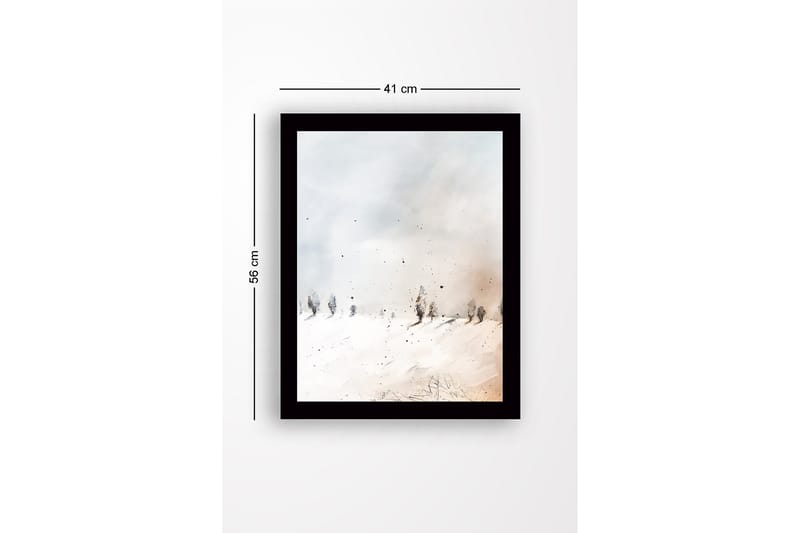 Indrammet lærred i træ - 41x56 cm - Vinterlandskab med snedækkede træer - Hvid / Lysegrå / Beige - Boligtilbehør - Billeder & kunst