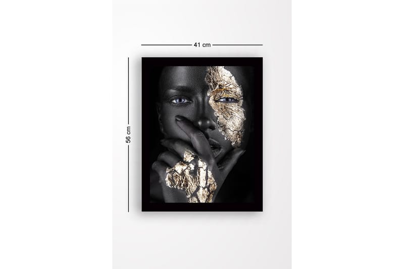 Indrammet lærred i træ - 41x56 cm - Portræt af en person med gyldne detaljer på ansigt og hånd - Sort / Guld - Boligtilbehør - Billeder & kunst