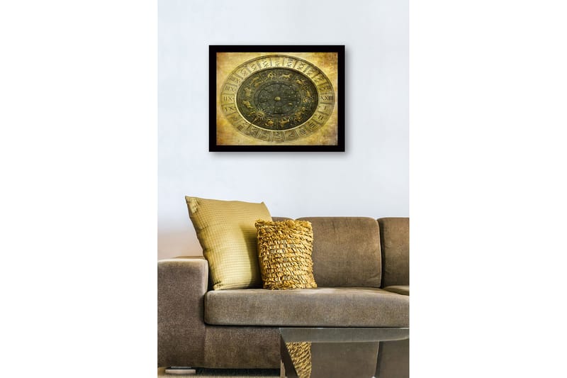 Indrammet lærredstryk i træ - 41x56 cm - Astrologisk kort med stjernetegn og stjerner - Guld / Sort / Grå - Boligtilbehør - Billeder & kunst