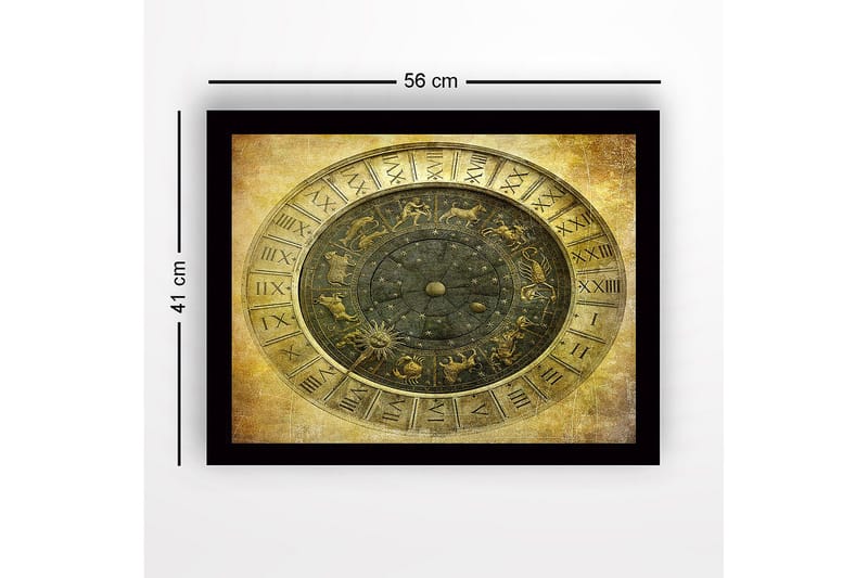 Indrammet lærredstryk i træ - 41x56 cm - Astrologisk kort med stjernetegn og stjerner - Guld / Sort / Grå - Boligtilbehør - Billeder & kunst