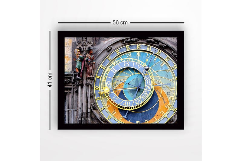 Indrammet lærredstryk i træ - 41x56 cm - Astronomisk ur med detaljerede cirkler og symboler - Guld / Blå / Orange - Boligtilbehør - Billeder & kunst