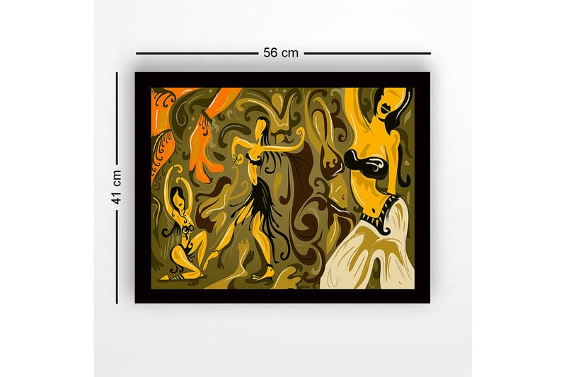 Indrammet lærredstryk i træ - 41x56 cm - Dansende kvinder i en farverig og abstrakt komposition - Guld / Orange / Brun - Boligtilbehør - Billeder & kunst