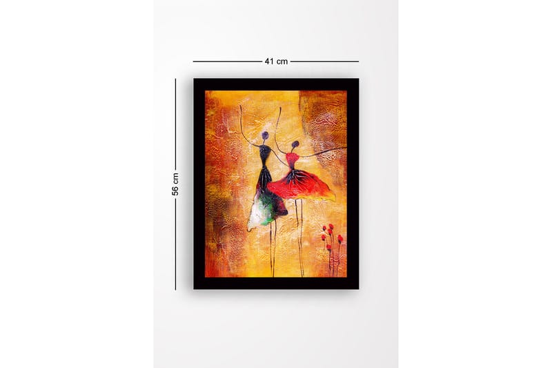 Indrammet lærredstryk i træ - 41x56 cm - Dansende par i farverige kjoler - Rød / Sort / Gul - Boligtilbehør - Billeder & kunst