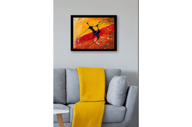 Indrammet lærredstryk i træ - 41x56 cm - Dansende par i abstrakt stil - Sort / Orange / Gul - Boligtilbehør - Billeder & kunst