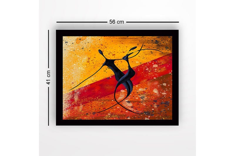 Indrammet lærredstryk i træ - 41x56 cm - Dansende par i abstrakt stil - Sort / Orange / Gul - Boligtilbehør - Billeder & kunst