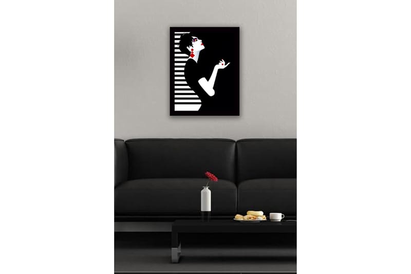 Indrammet lærredstryk i træ - 41x56 cm - Elegant silhuet af en kvinde med dramatisk positur - Sort / Hvid / Rød - Boligtilbehør - Billeder & kunst