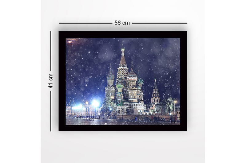 Indrammet lærredstryk i træ - 41x56 cm - Farverig kirke med kupler i forskellige former og mønstre - Grøn / Rød / Hvid - Boligtilbehør - Billeder & kunst