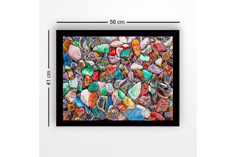 Indrammet lærredstryk i træ - 41x56 cm - Farverige ædelsten i en rig mosaik af former og nuancer - Grøn / Rød / Blå - Boligtilbehør - Billeder & kunst