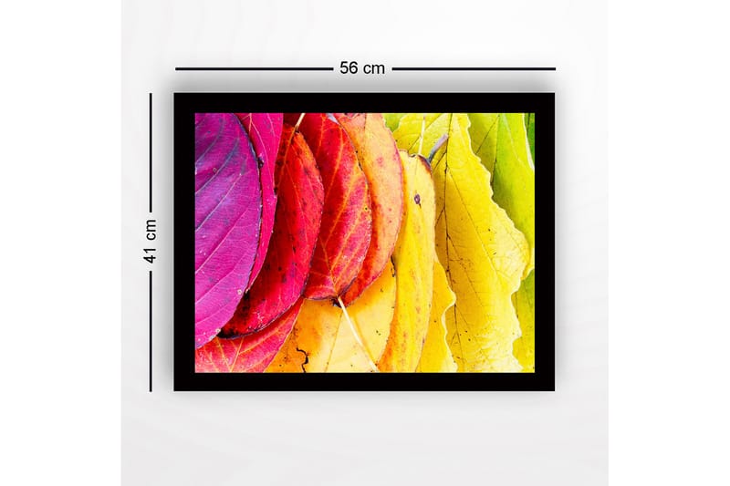 Indrammet lærredstryk i træ - 41x56 cm - Farverige efterårsblade i forskellige nuancer - Lyserød / Rød / Gul - Boligtilbehør - Billeder & kunst