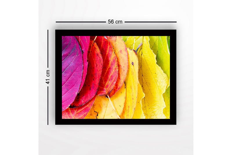 Indrammet lærredstryk i træ - 41x56 cm - Farverige efterårsblade i forskellige nuancer - Lyserød / Rød / Gul - Boligtilbehør - Billeder & kunst