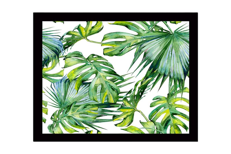 Indrammet lærredstryk i træ - 41x56 cm - Frodig tropisk løv, Mørkegrøn / Lysegrøn / Gulgrøn