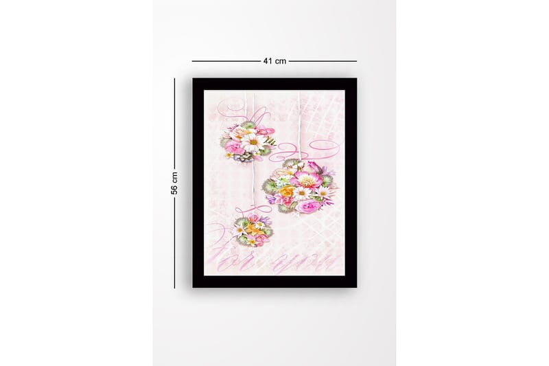 Indrammet lærredstryk i træ - 41x56 cm - Hængende blomsterbuketter i pastelfarver - Lyserød / Grøn / Gul - Boligtilbehør - Billeder & kunst