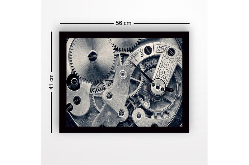 Indrammet lærredstryk i træ - 41x56 cm - Indviklet urværk med gear og mekaniske detaljer - Sølv / Grå - Boligtilbehør - Billeder & kunst