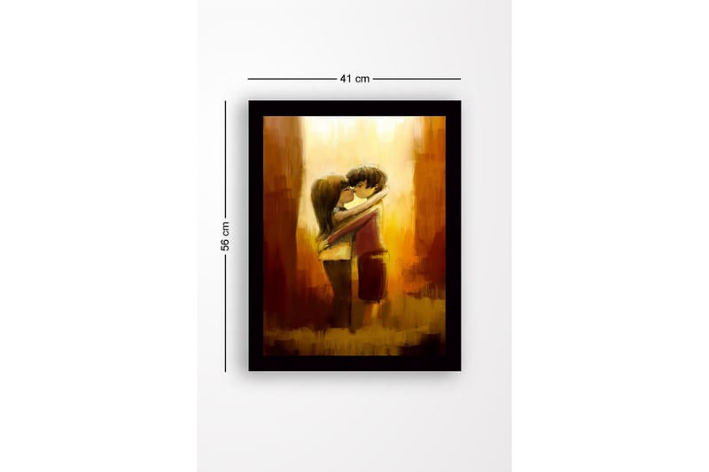 Indrammet lærredstryk i træ - 41x56 cm - Krammende par i en romantisk omfavnelse - Guld / Brun / Beige - Boligtilbehør - Billeder & kunst