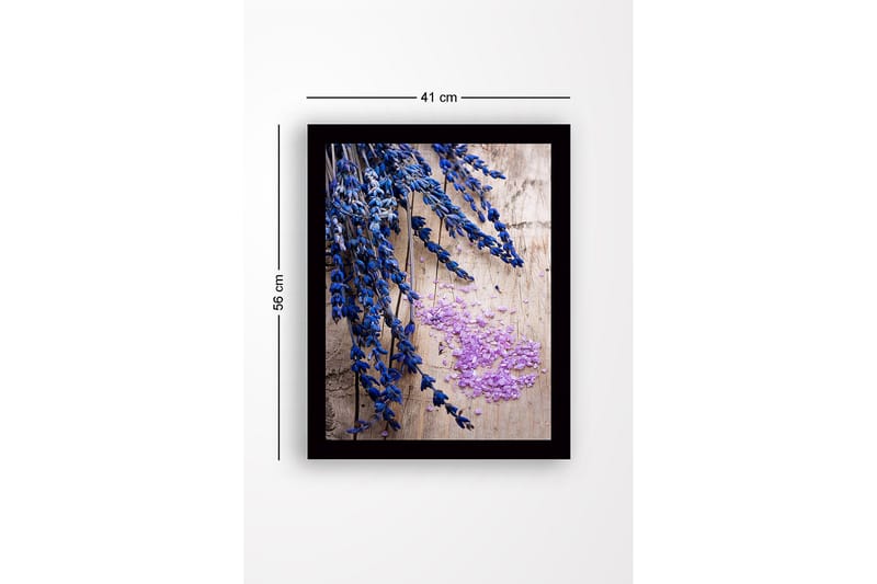 Indrammet lærredstryk i træ - 41x56 cm - Lavendelblomster med lyserøde saltkrystaller - Blå / Lilla - Boligtilbehør - Billeder & kunst