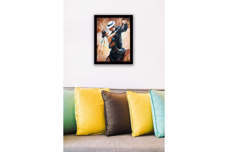 Indrammet lærredstryk i træ - 41x56 cm - Lidenskabelig tango mellem to dansere - Sort / Hudfarve / Beige - Boligtilbehør - Billeder & kunst
