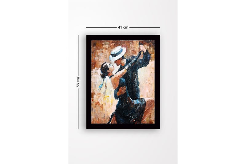 Indrammet lærredstryk i træ - 41x56 cm - Lidenskabelig tango mellem to dansere - Sort / Hudfarve / Beige - Boligtilbehør - Billeder & kunst