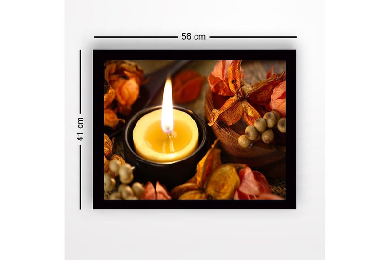 Indrammet lærredstryk i træ - 41x56 cm - Lyslanterne omgivet af tørrede blomster og frugter - Guld / Orange / Brun - Boligtilbehør - Billeder & kunst