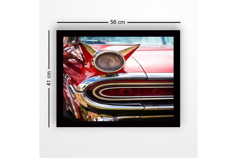 Indrammet lærredstryk i træ - 41x56 cm - Retrobil med karakteristiske detaljer og skinnende krom - Rød / Krom / Guld - Boligtilbehør - Billeder & kunst
