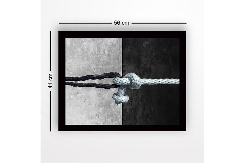 Indrammet lærredstryk i træ - 41x56 cm - Sammenflettede reb i kontrasterende sort og hvid - Sort / Hvid - Boligtilbehør - Billeder & kunst