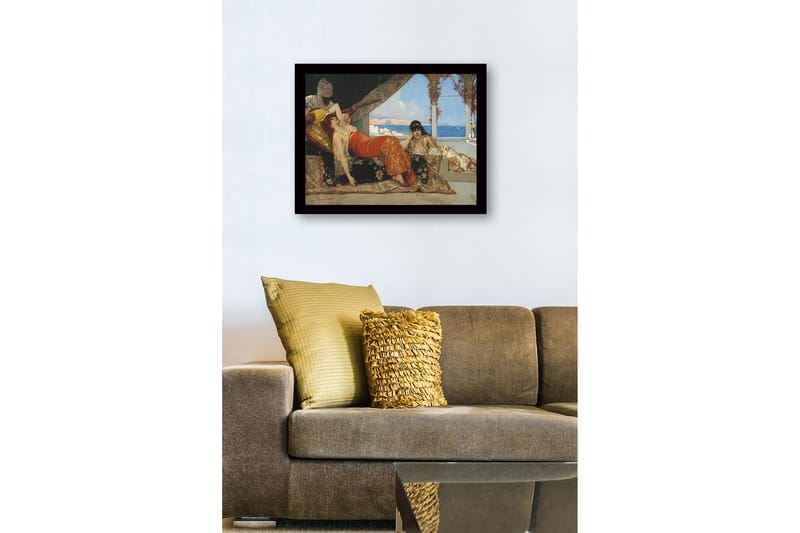 Indrammet lærredstryk i træ - 41x56 cm - Sensuel samling af kvinder i orientalsk tøj - Rød / Guld / Sort - Boligtilbehør - Billeder & kunst