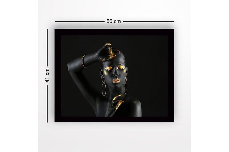 Indrammet lærredstryk i træ - 41x56 cm - Sort og guld dekoreret krop med elegant pose - Sort / Guld - Boligtilbehør - Billeder & kunst