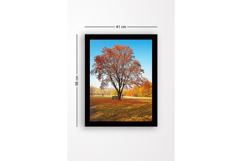 Indrammet lærredstryk i træ - 41x56 cm - Statsligt efterårstræ med farverige blade - Orange / Gul / Brun - Boligtilbehør - Billeder & kunst